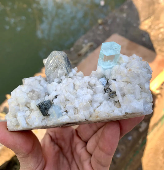 Gem Blue Aquamarine with Star Mica on Albite Matrix from Shigar valley Pakistan - 318 grams
