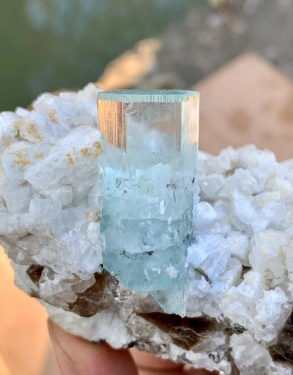 Gem Blue Aquamarine with Star Mica on Albite Matrix from Shigar valley Pakistan - 318 grams