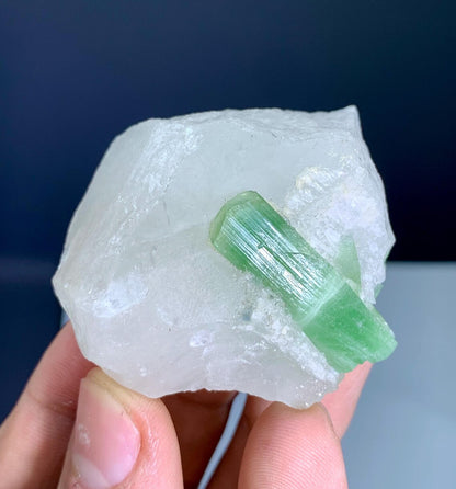 Green Tourmaline Crystal on Quartz from Afghanistan - 74 gram