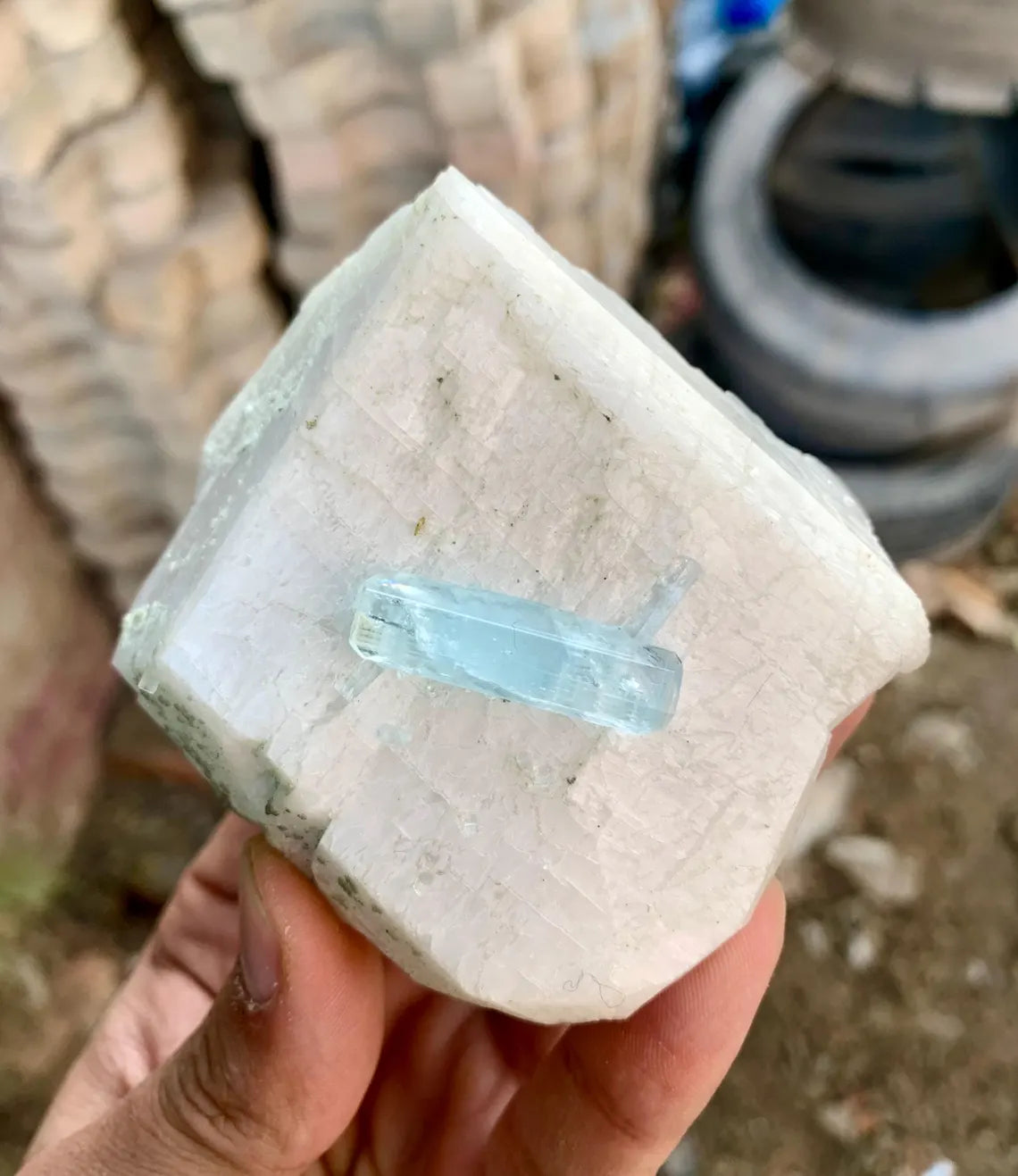 Blue Aquamarine Crystal on Feldspar from Pakistan - 231 gram