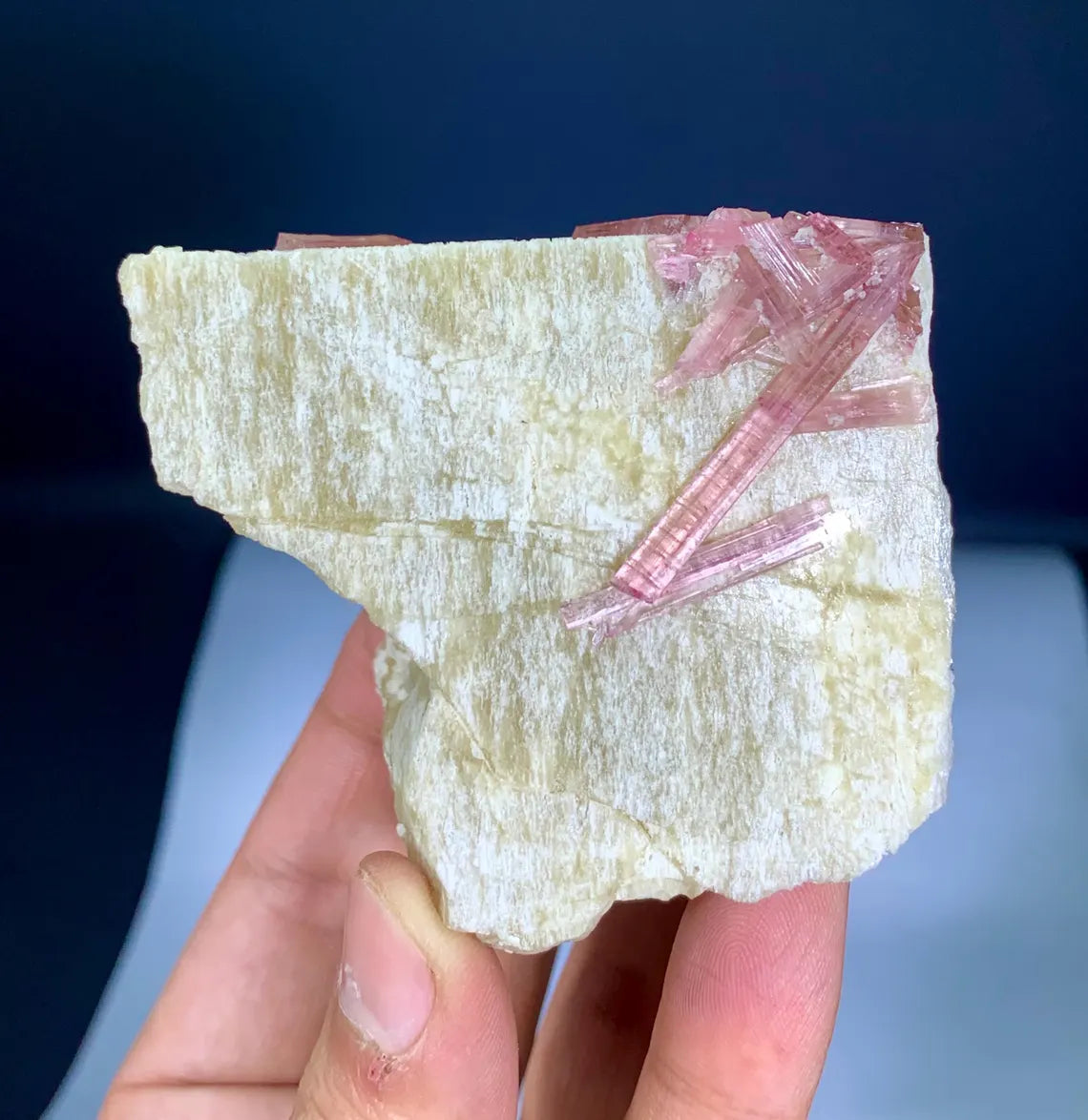 Pink Tourmaline Crystals on Feldspar from Afghanistan - 240 gram