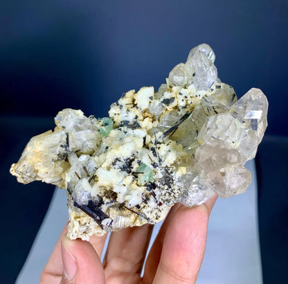 Schorl Black Tourmalines Combine Green Fluorite, Quartz and Albite Combo Specimen from Shigar valley Pakistan - 155 gram