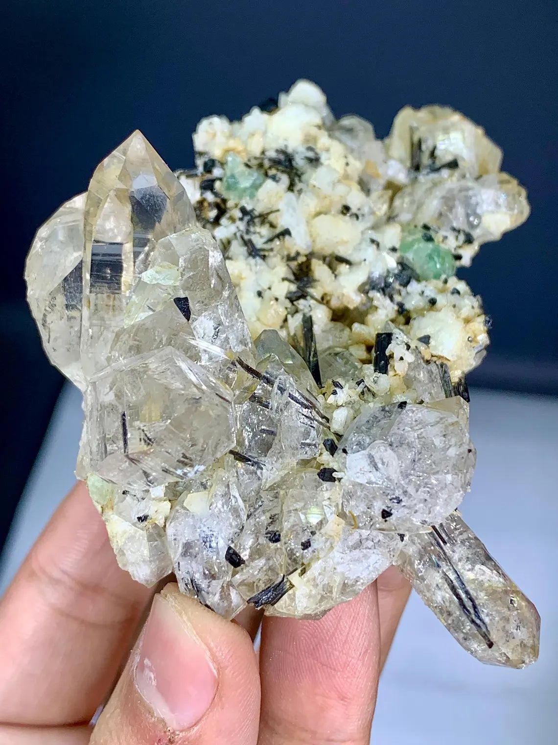 Schorl Black Tourmalines Combine Green Fluorite, Quartz and Albite Combo Specimen from Shigar valley Pakistan - 155 gram