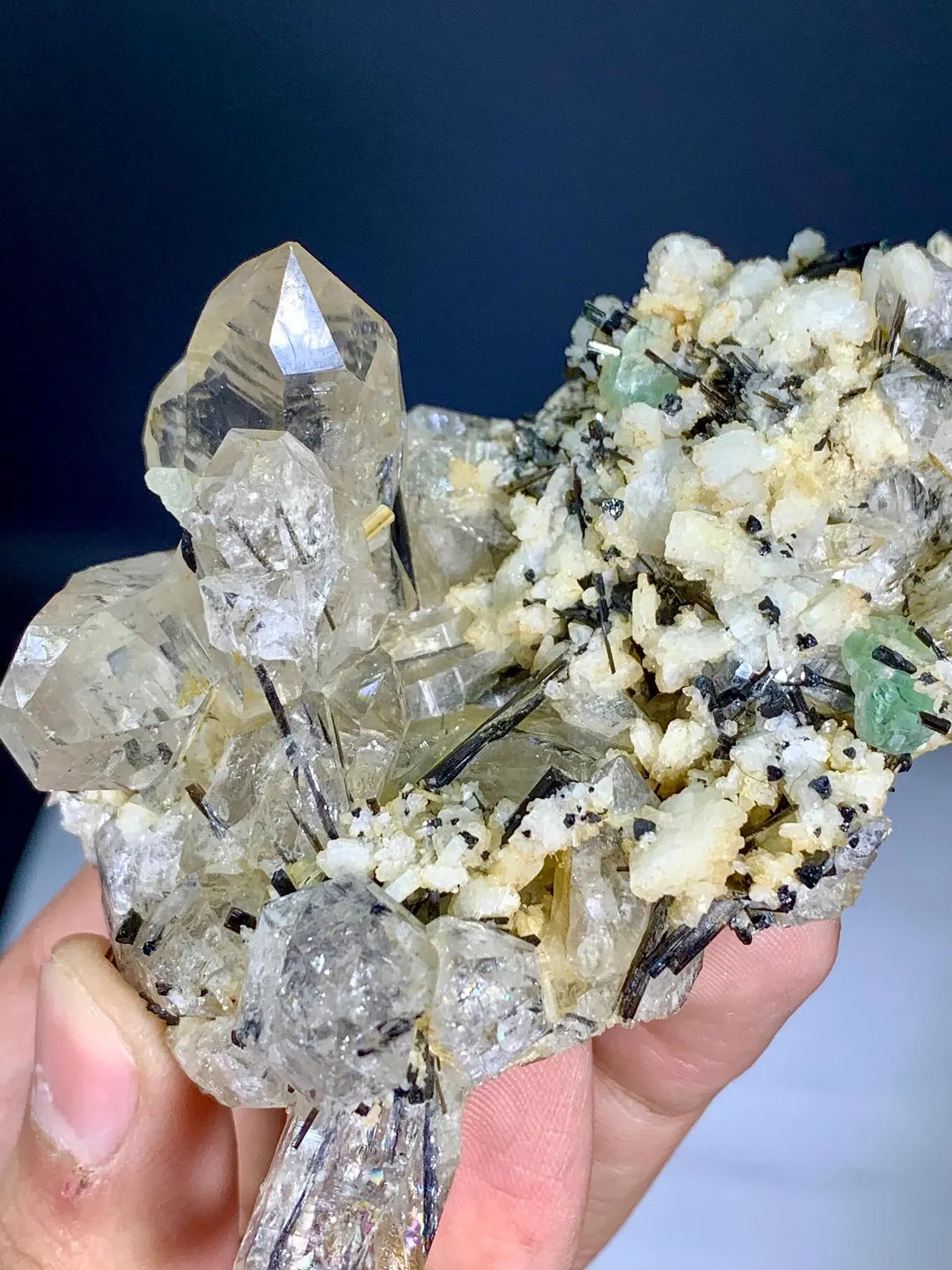 Schorl Black Tourmalines Combine Green Fluorite, Quartz and Albite Combo Specimen from Shigar valley Pakistan - 155 gram