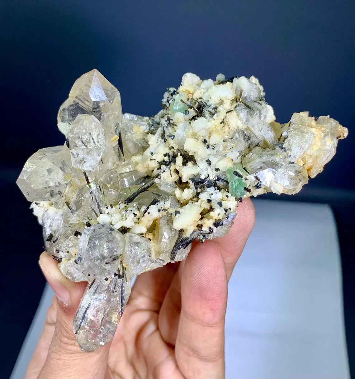 Schorl Black Tourmalines Combine Green Fluorite, Quartz and Albite Combo Specimen from Shigar valley Pakistan - 155 gram