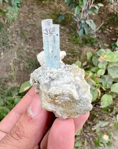 Aquamarine with Schorl on Albite (Repaired) Aquamarine Specimen from Pakistan - 43 gram