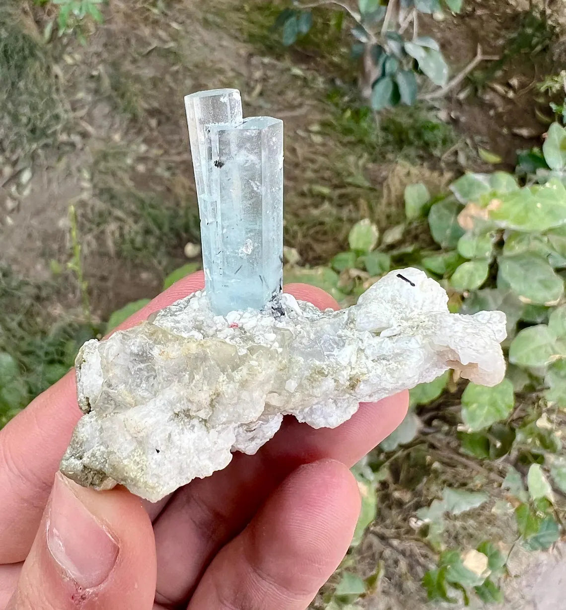 Aquamarine with Schorl on Albite (Repaired) Aquamarine Specimen from Pakistan - 43 gram