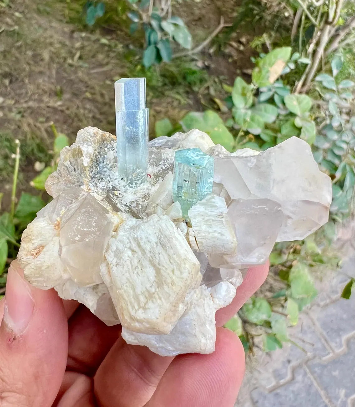 Aquamarines with Quartz on Feldspar (Repaired) Aquamarine Specimen from Pakistan - 114 gram