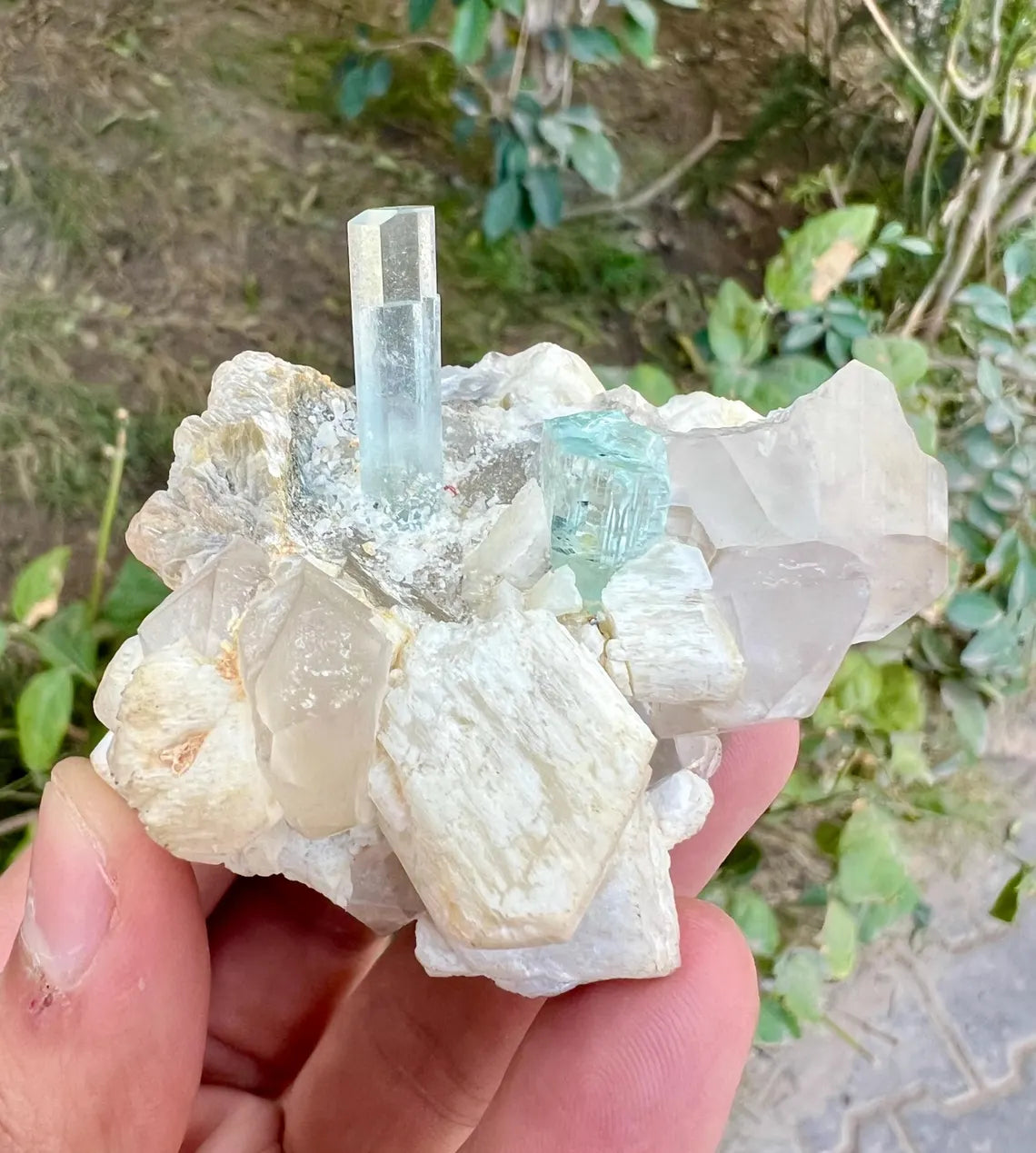 Aquamarines with Quartz on Feldspar (Repaired) Aquamarine Specimen from Pakistan - 114 gram