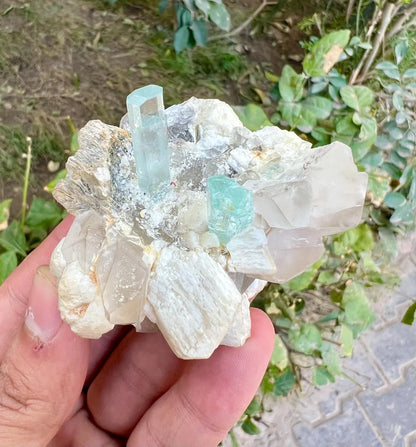 Aquamarines with Quartz on Feldspar (Repaired) Aquamarine Specimen from Pakistan - 114 gram