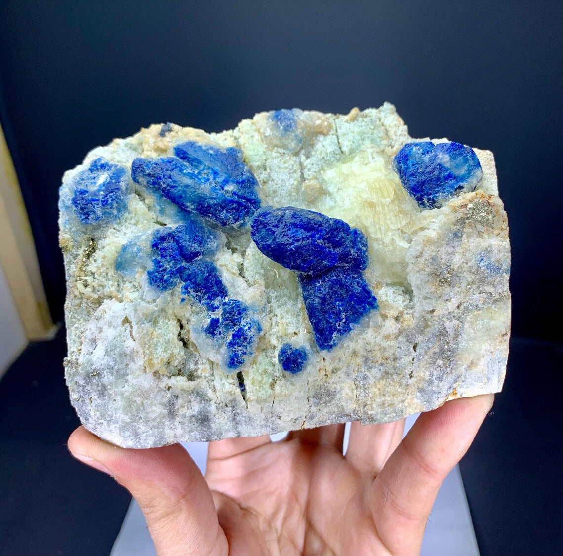 Fluorescent Blue Afghanite with Pyrite on Matrix from Afghanistan - 1234 gram