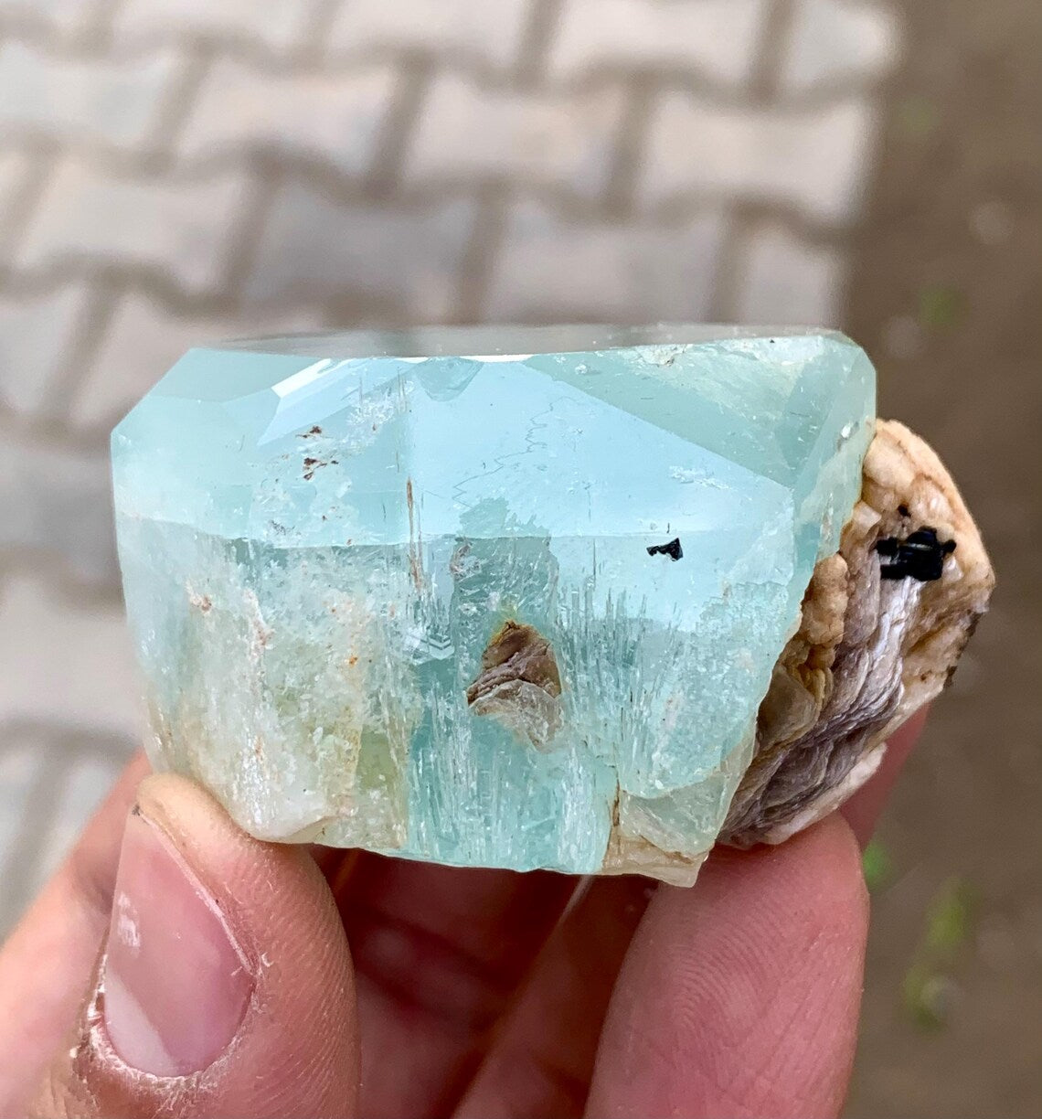 Blue Aquamarine with Albite from Afghanistan - 87 gram