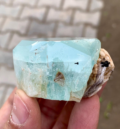 Blue Aquamarine with Albite from Afghanistan - 87 gram