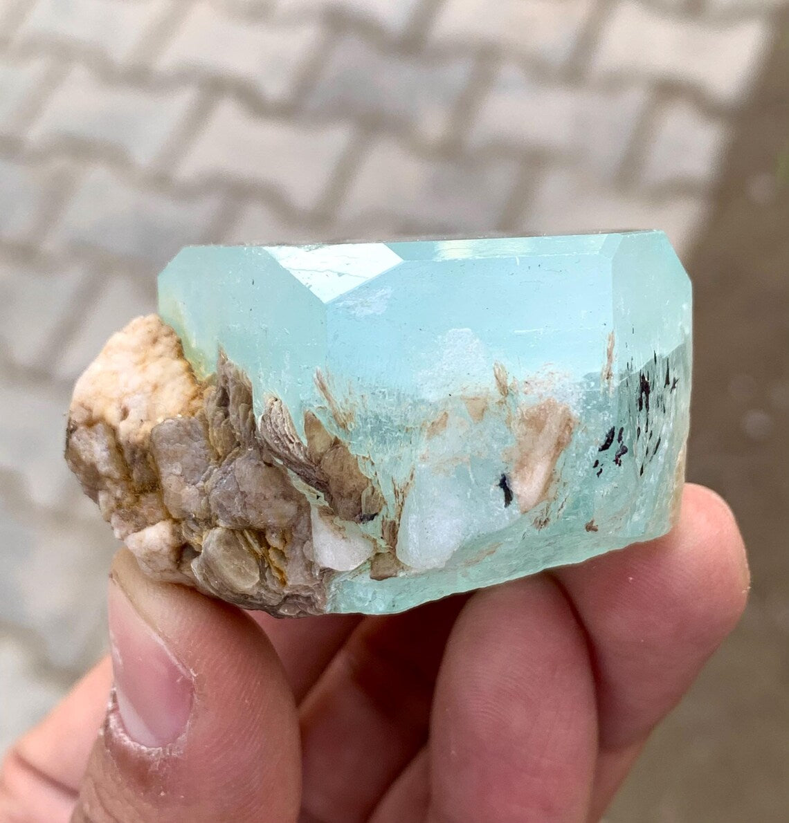 Blue Aquamarine with Albite from Afghanistan - 87 gram
