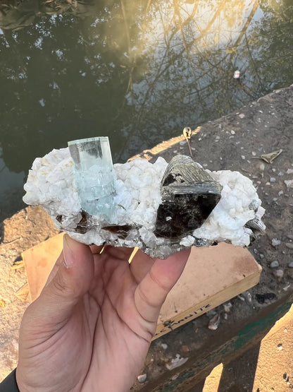 Gem Blue Aquamarine with Star Mica on Albite Matrix from Shigar valley Pakistan - 318 grams