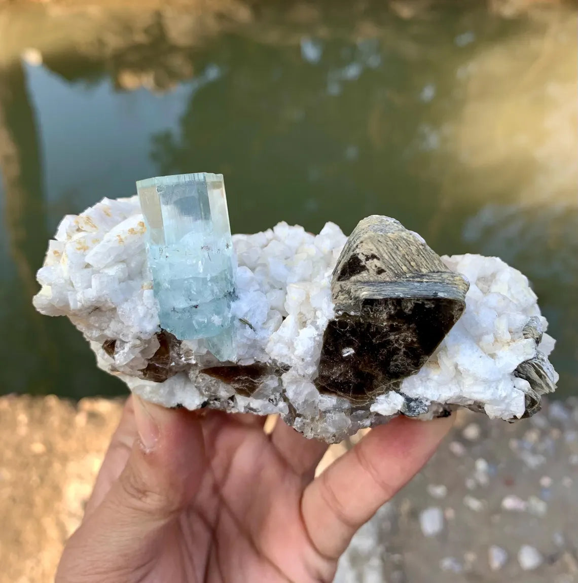 Gem Blue Aquamarine with Star Mica on Albite Matrix from Shigar valley Pakistan - 318 grams