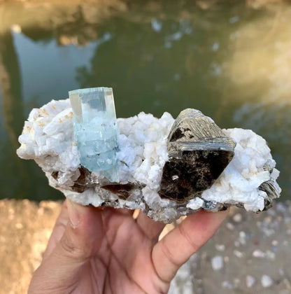 Gem Blue Aquamarine with Star Mica on Albite Matrix from Shigar valley Pakistan - 318 grams