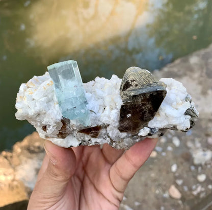 Gem Blue Aquamarine with Star Mica on Albite Matrix from Shigar valley Pakistan - 318 grams