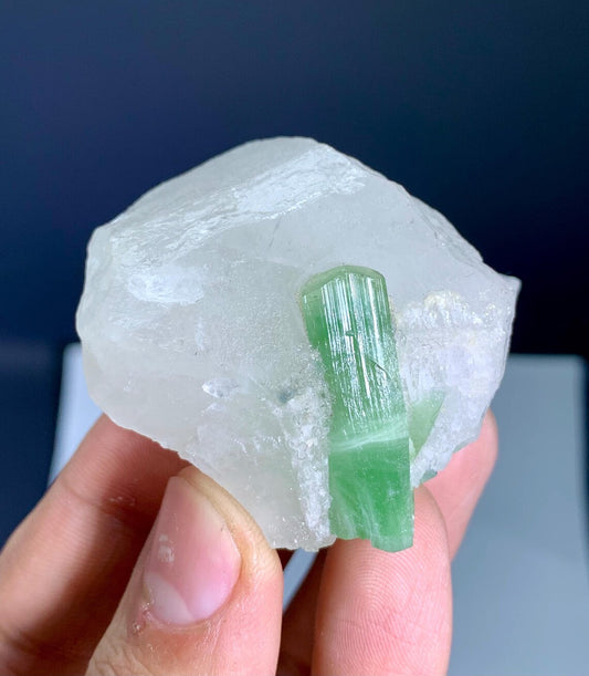 Green Tourmaline Crystal on Quartz from Afghanistan - 74 gram