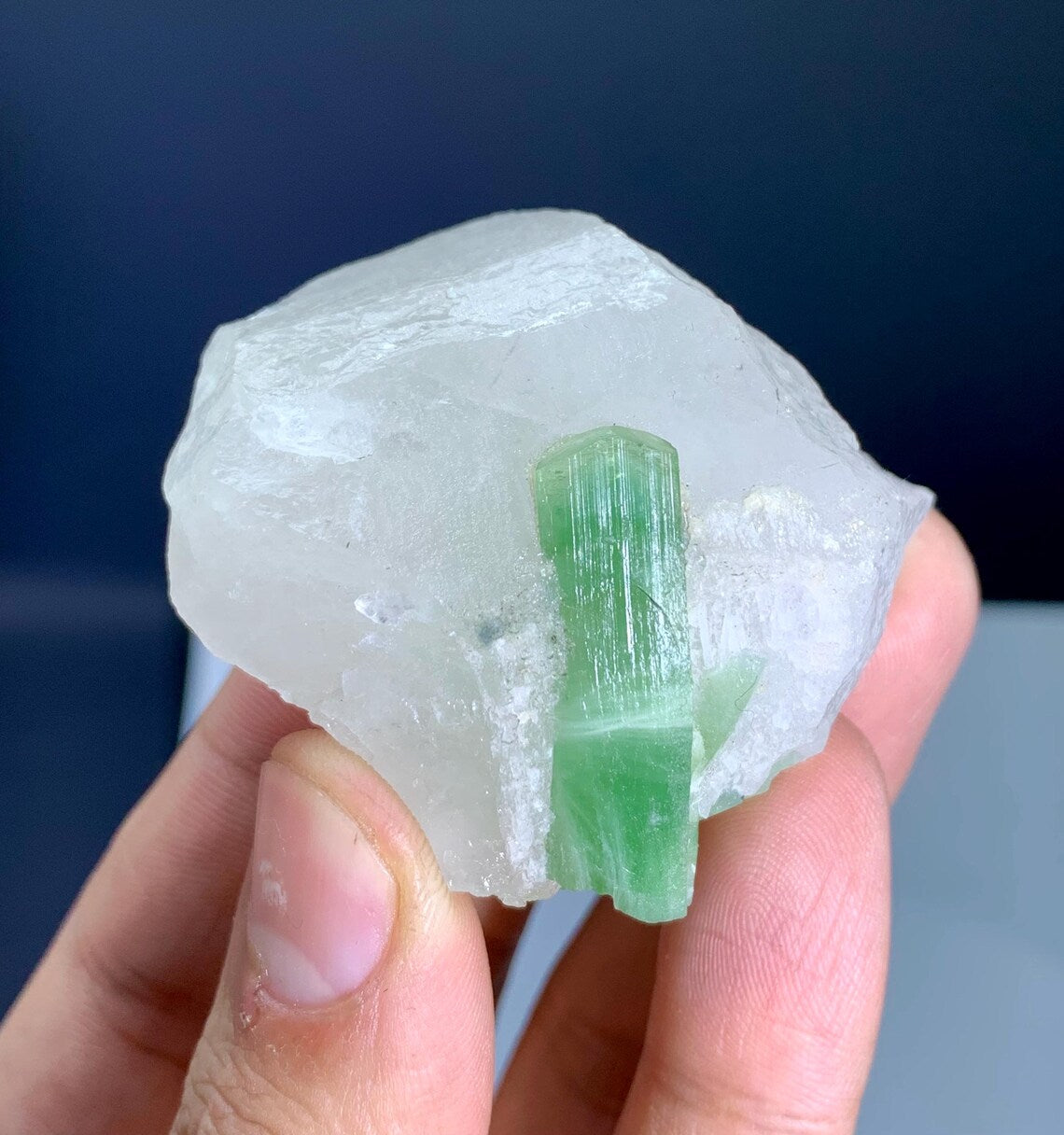 Green Tourmaline Crystal on Quartz from Afghanistan - 74 gram