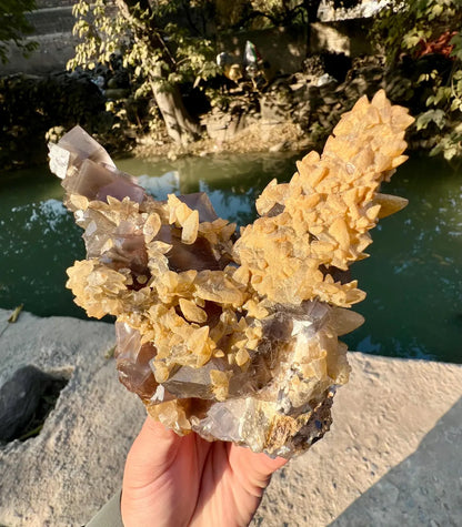 Purple Cubic Fluorite Combined unique Yellow Calcite Mineral Specimen from Pakistan - 670 gram