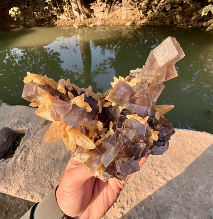 Purple Cubic Fluorite Combined unique Yellow Calcite Mineral Specimen from Pakistan - 670 gram