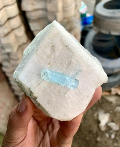 Blue Aquamarine Crystal on Feldspar from Pakistan - 231 gram