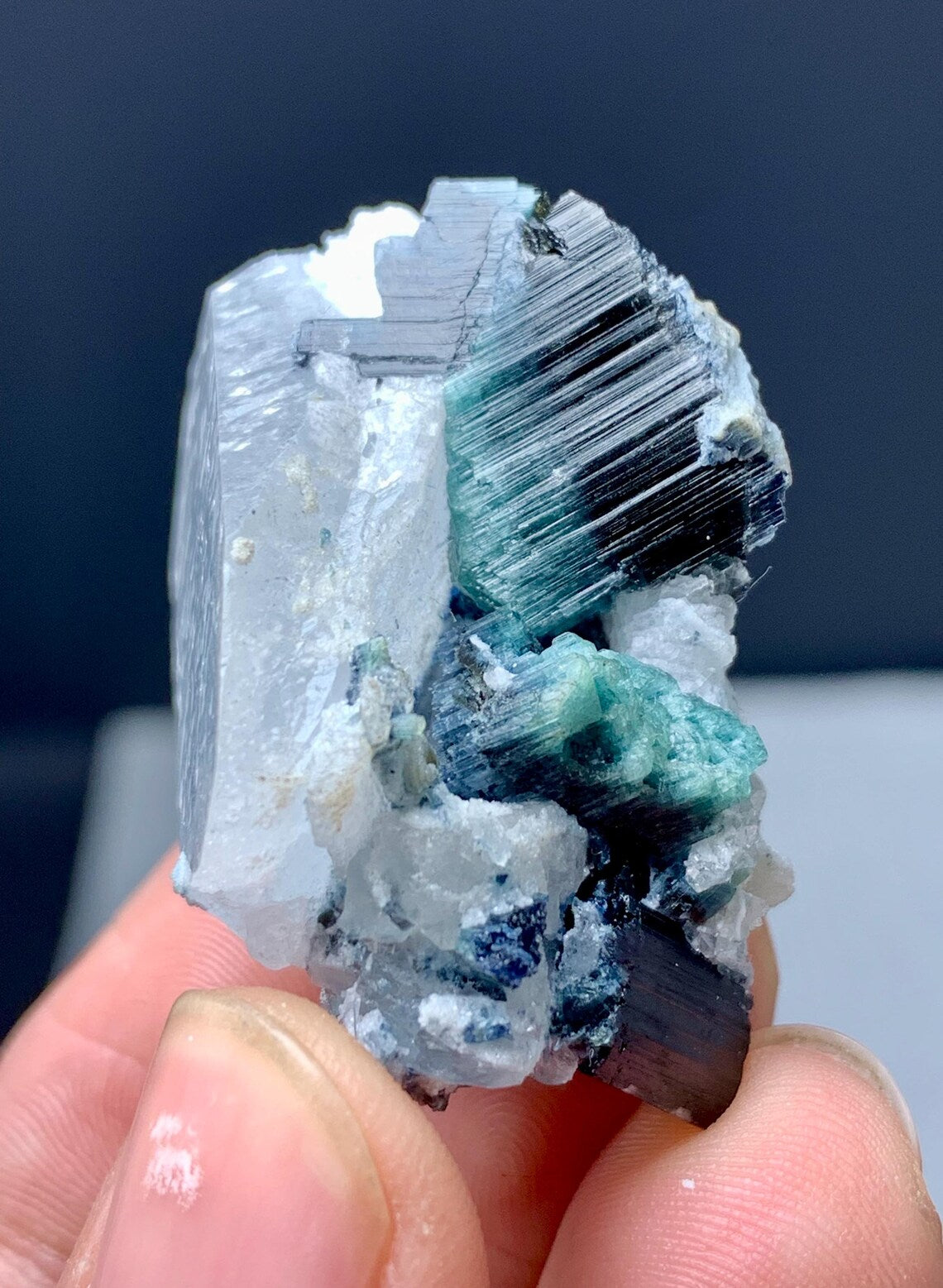 Aquamarine on Blue Cap Tourmaline from Afghanistan - 24 gram