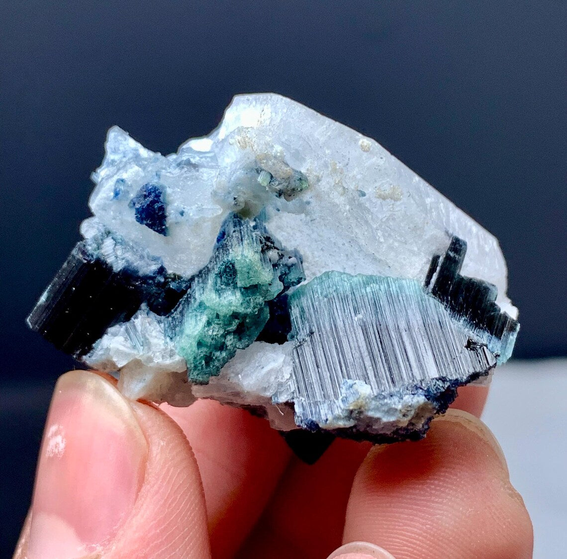 Aquamarine on Blue Cap Tourmaline from Afghanistan - 24 gram