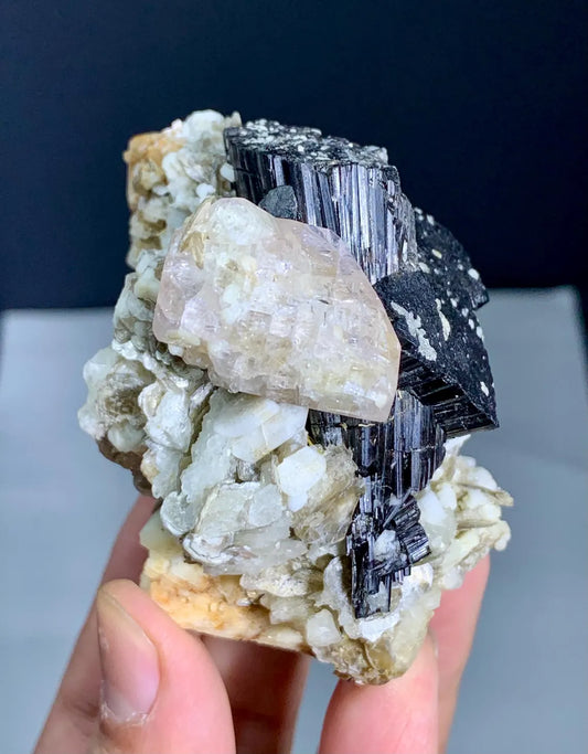 Fluorescent Apatite Combine Schorl Black Tourmaline on Matrix from Pakistan - 152 gram
