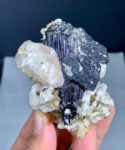 Fluorescent Apatite Combine Schorl Black Tourmaline on Matrix from Pakistan - 152 gram