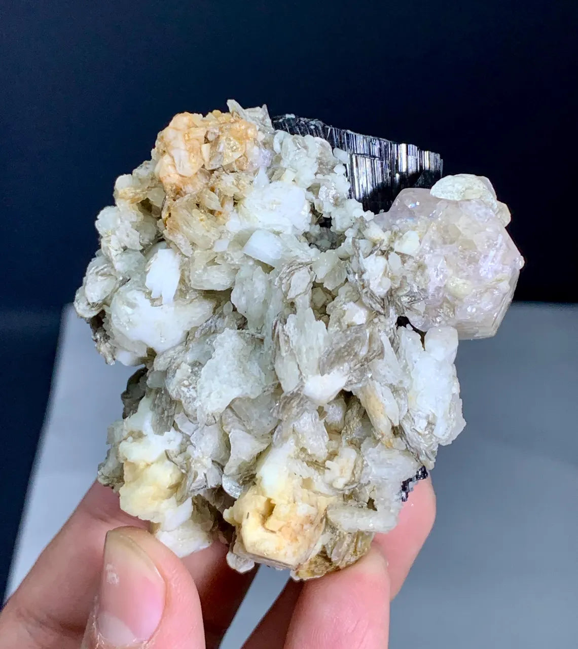 Fluorescent Apatite Combine Schorl Black Tourmaline on Matrix from Pakistan - 152 gram