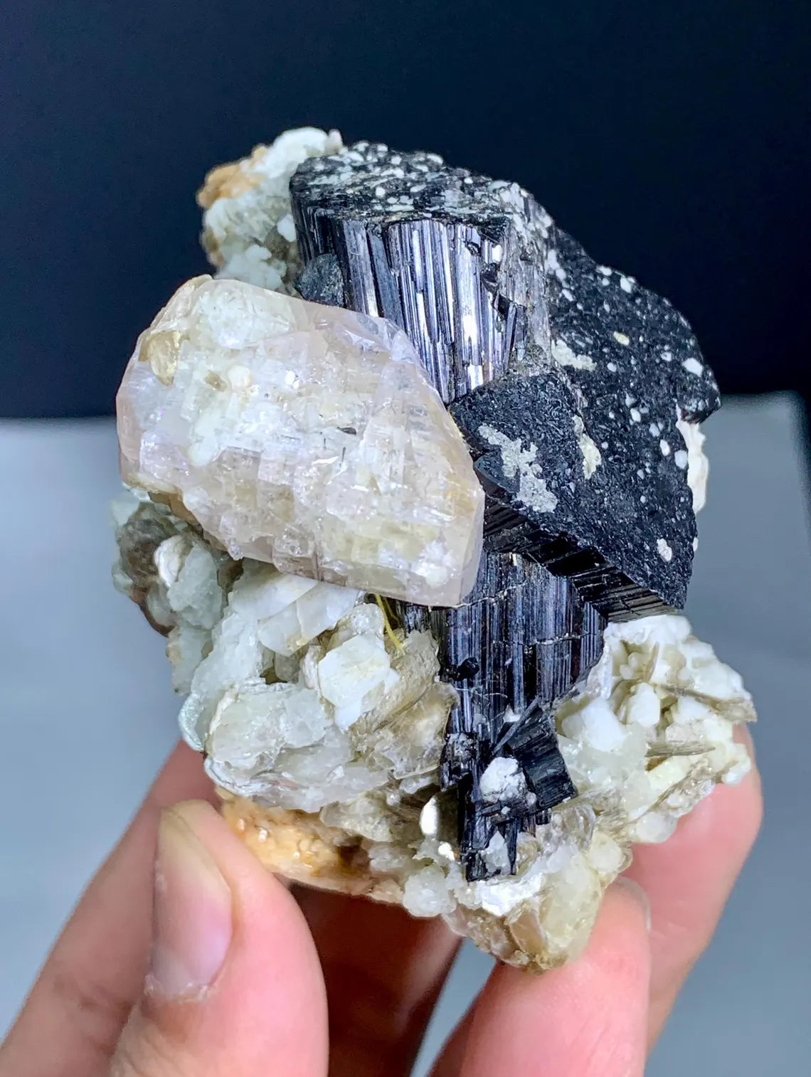 Fluorescent Apatite Combine Schorl Black Tourmaline on Matrix from Pakistan - 152 gram