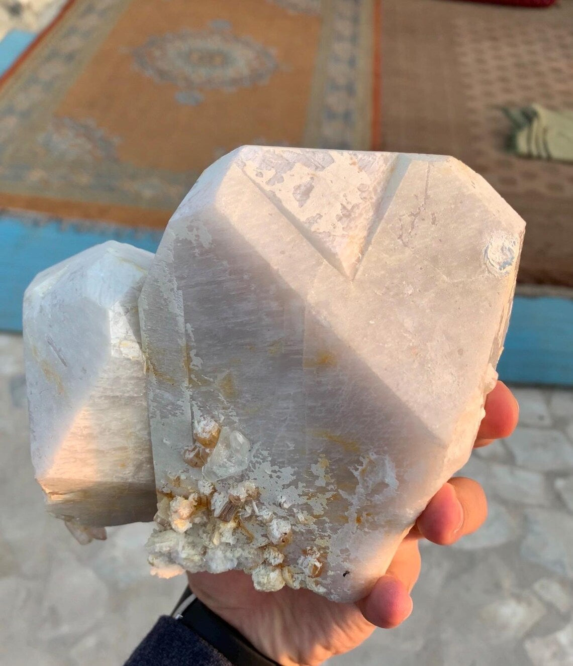 Huge Size Twinned Microcline Feldspar combine Fluorescent Apatite and Quartz Specimen from Pakistan - 2.3 kg