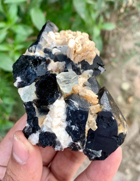 Aquamarine on Smoky Quartz and Albite from Skardu Pakistan - 123 gram