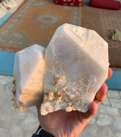 Huge Size Twinned Microcline Feldspar combine Fluorescent Apatite and Quartz Specimen from Pakistan - 2.3 kg