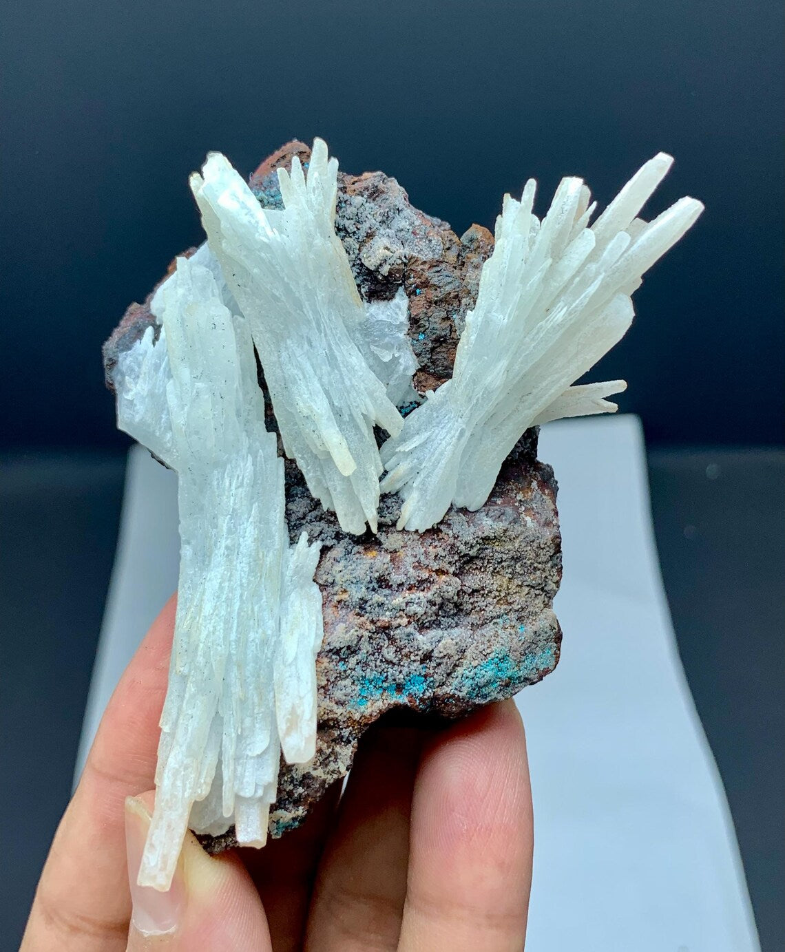 Crystallized White Aragonite with Chryosocolla on Matrix from Baluchistan, Pakistan - 144 grams