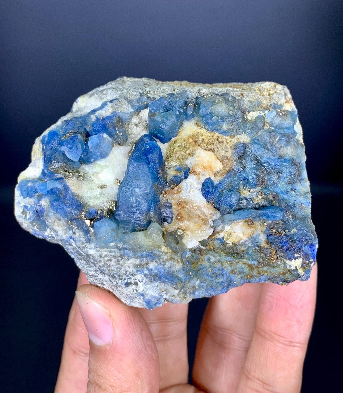 Fluorescent Blue Afghanite with Pyrite on Matrix from Afghanistan - 219 grams