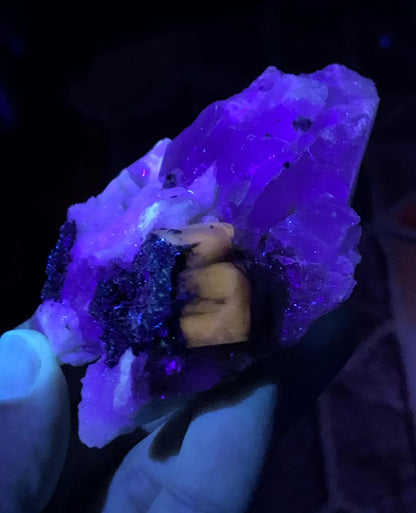 Fluorescent Apatite on Quartz and Black Tourmaline from Skardu Pakistan - 153 gram