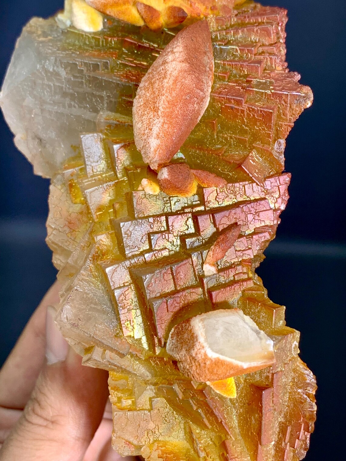 Step wise Fluorite with unique Rainbow Shades Combine Calcite from Pakistan - 500 grams