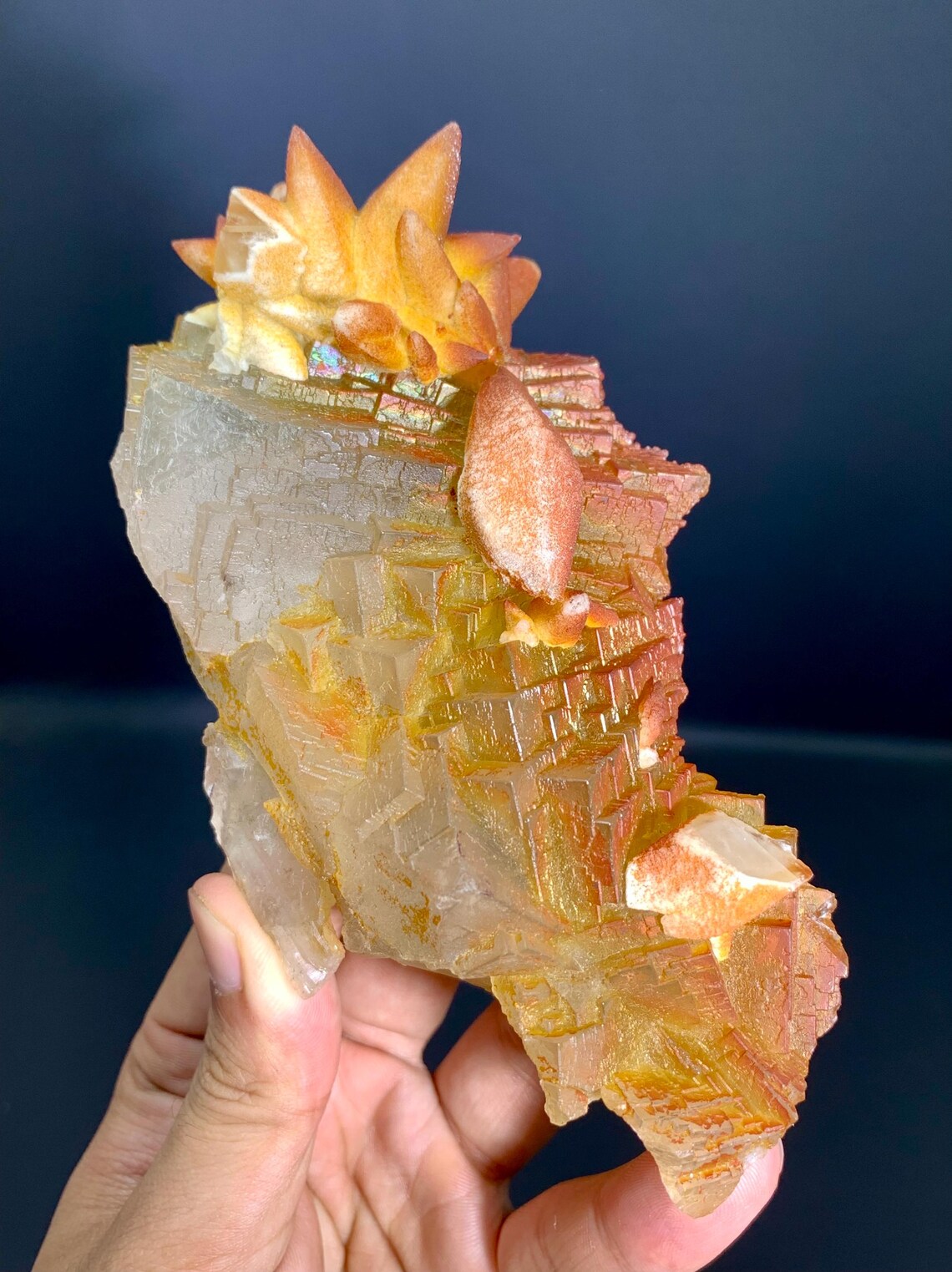 Step wise Fluorite with unique Rainbow Shades Combine Calcite from Pakistan - 500 grams