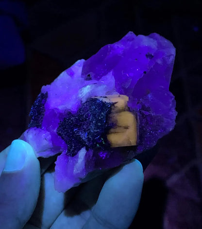 Fluorescent Apatite on Quartz and Black Tourmaline from Skardu Pakistan - 153 gram