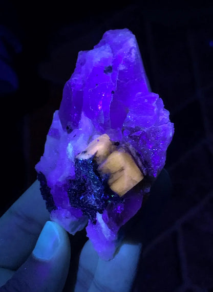 Fluorescent Apatite on Quartz and Black Tourmaline from Skardu Pakistan - 153 gram