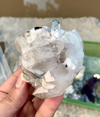 Aquamarine on on Quartz with Mica from Pakistan - 256 gram