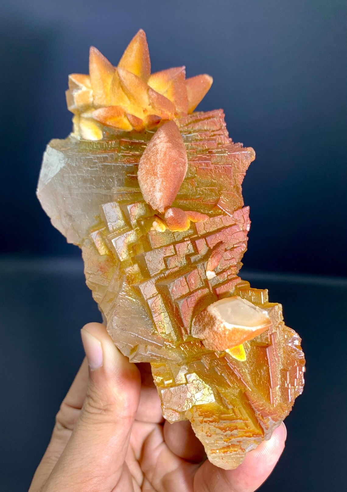 Step wise Fluorite with unique Rainbow Shades Combine Calcite from Pakistan - 500 grams