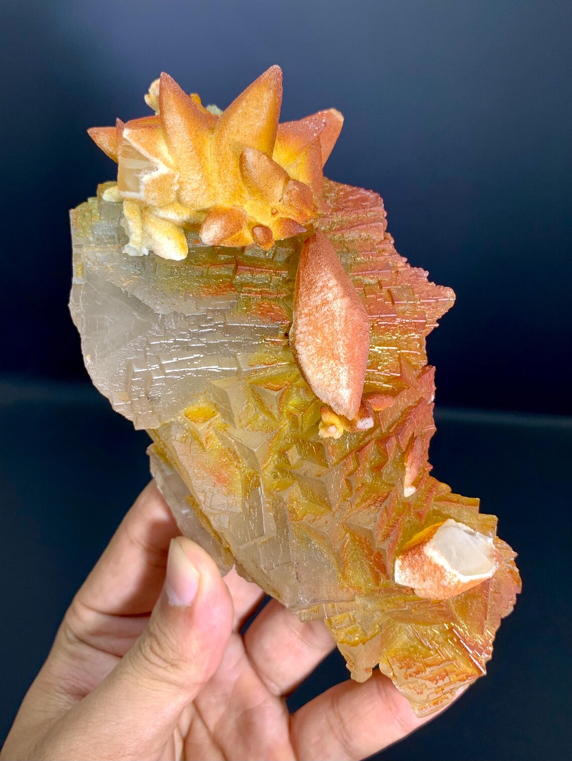 Step wise Fluorite with unique Rainbow Shades Combine Calcite from Pakistan - 500 grams