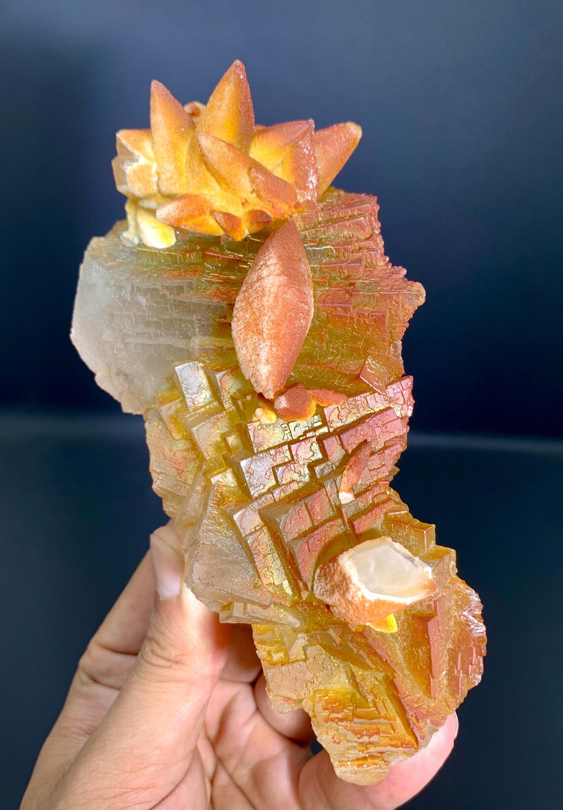 Step wise Fluorite with unique Rainbow Shades Combine Calcite from Pakistan - 500 grams