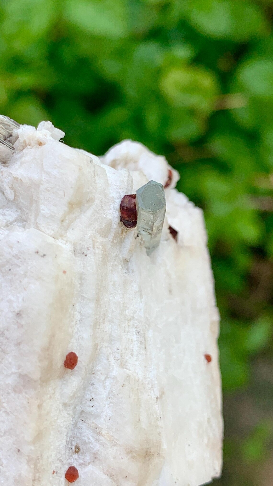 Red Garnet Crystals with Tourmaline Included Aquamarine on Feldspar from Pakistan - 176 gram
