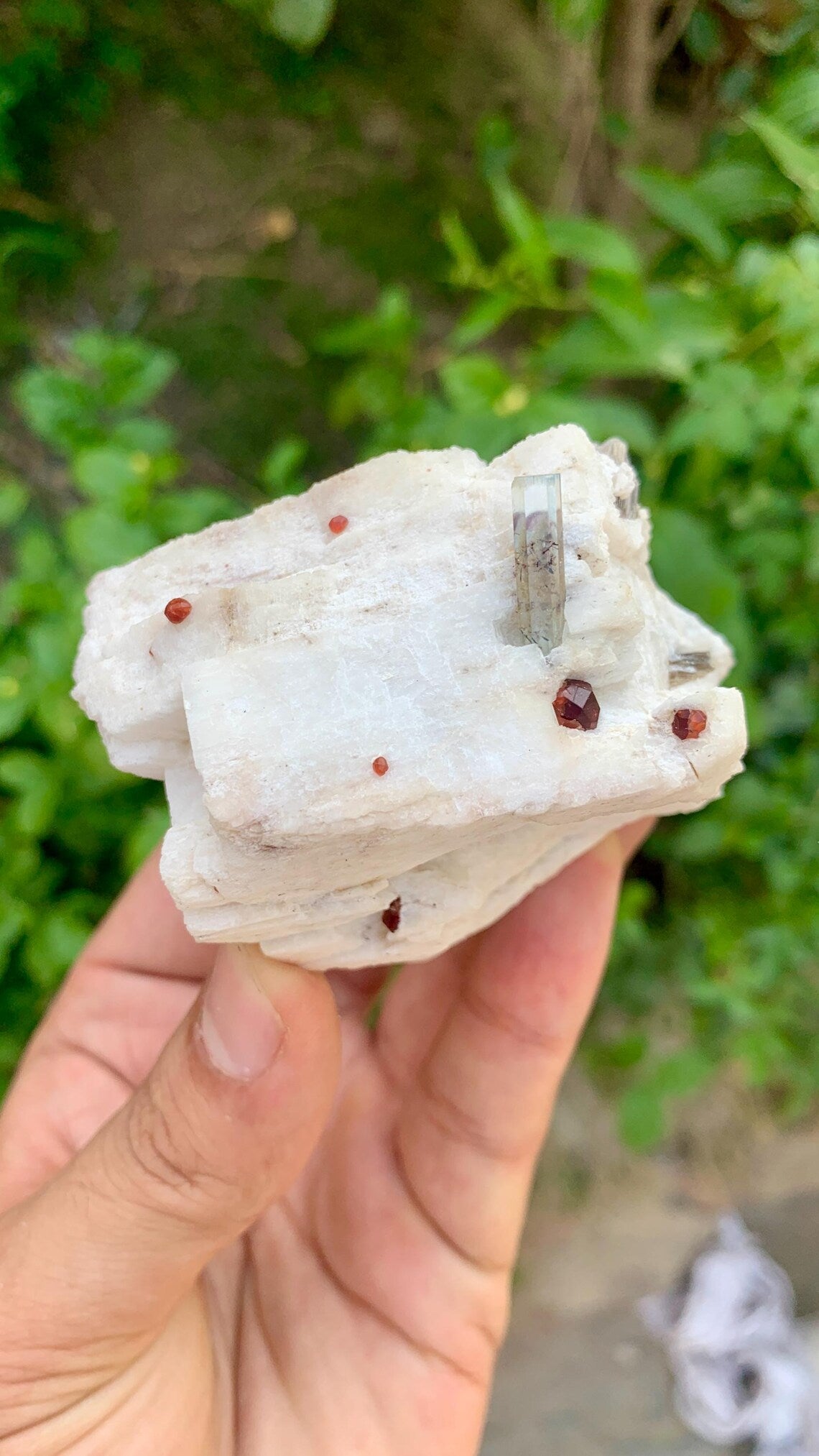 Red Garnet Crystals with Tourmaline Included Aquamarine on Feldspar from Pakistan - 176 gram