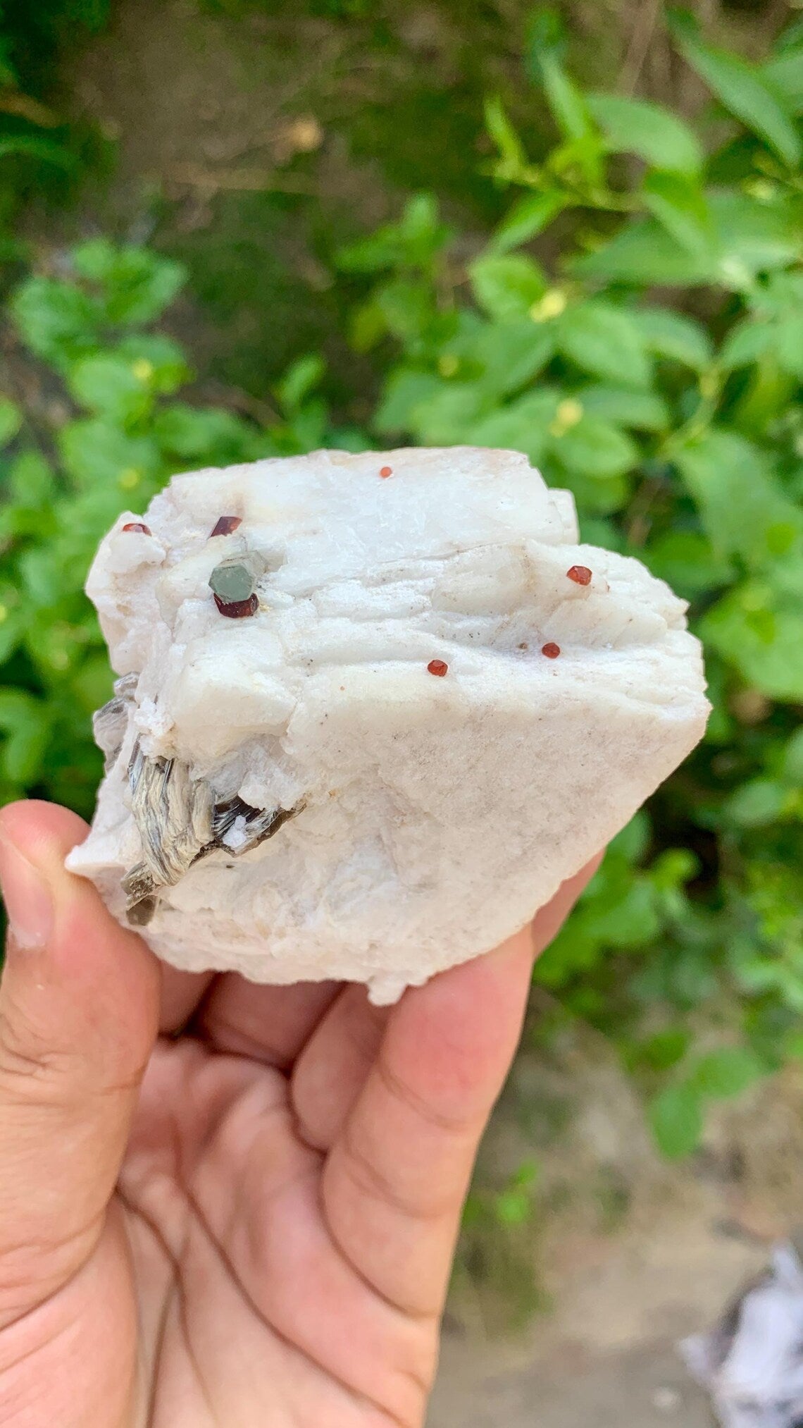 Red Garnet Crystals with Tourmaline Included Aquamarine on Feldspar from Pakistan - 176 gram
